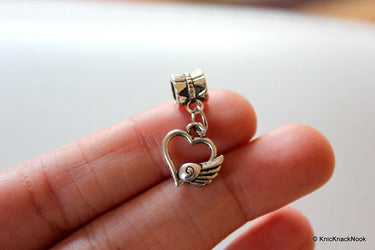 Tibetan silver Heart with wing dangle Bead / Charm x 2